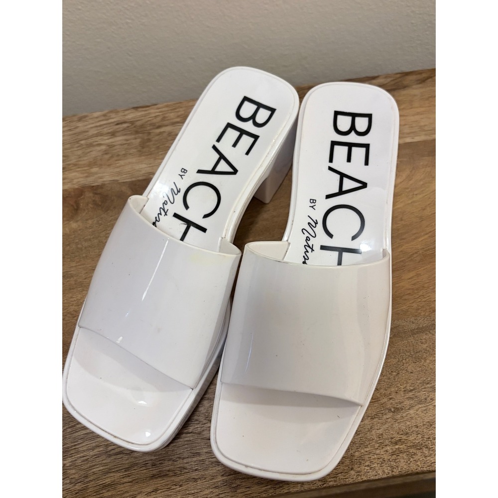 Beach by Matisse White Jelly Platform‎ Slide Sandals Chunky Block Heel 6